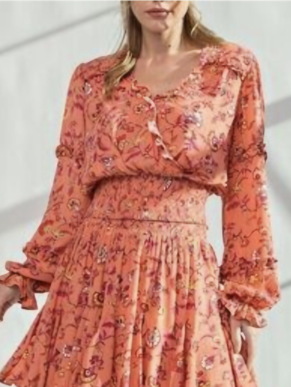 NWT Easel SET Top Small And Skort Medium Floral Ruffle Long-Sleeve in Coral